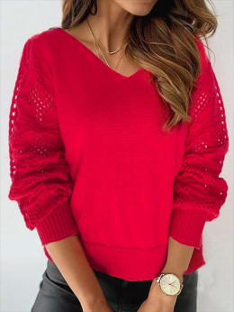 Unifarben Winter Party Spitze Täglich Weit Spitze Regelmäßig H-Linie Pullover für Damen